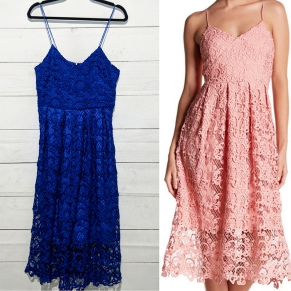 Meghan LA Dresses & Skirts - Meghan LA Topanga Blue Lace Crochet Midi Dres